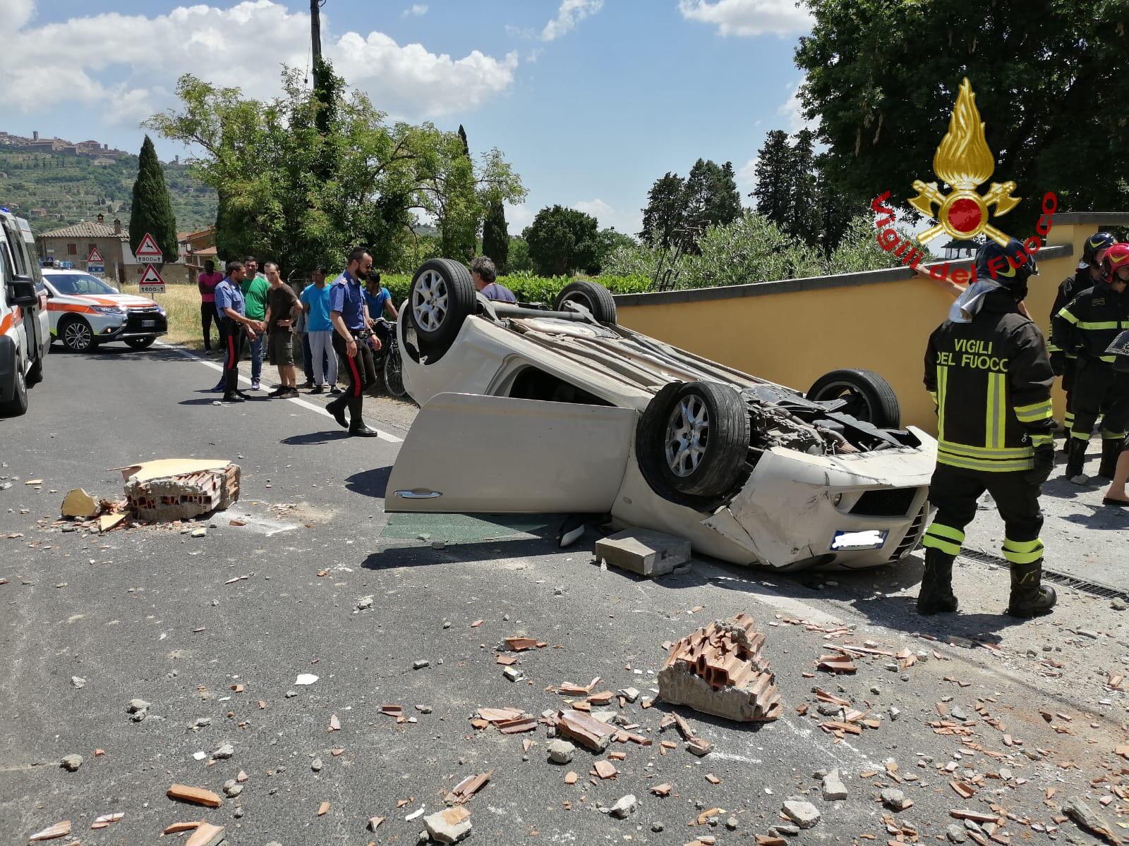 Auto Sbatte Contro Un Muro E Si Ribalta Feriti Due Giovani Arezzo